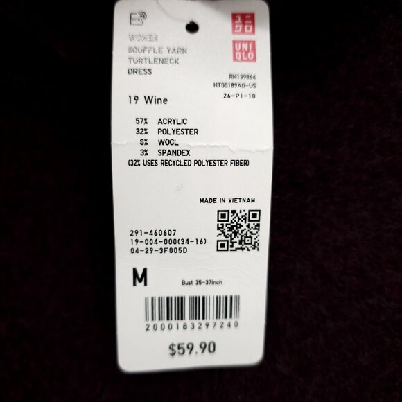 NWT UNIQLO Souffle Yarn Turtleneck Dress Sweater Dress Dark Wine Red MEDIUM - Picture 5 of 7